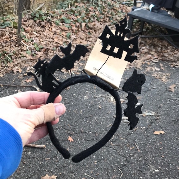 NWT Black Silhouette Felt Halloween Party Headband Haunted House Bats Cat Ghost - Picture 2 of 9